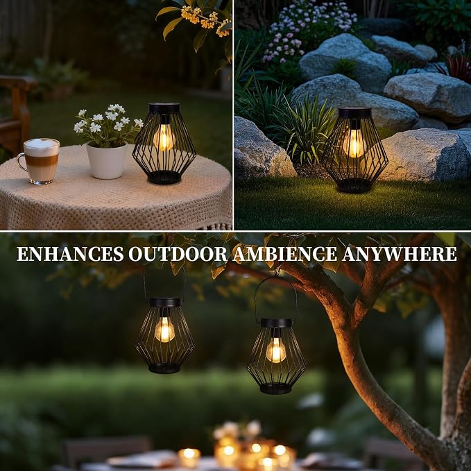 Solar Hanging Lantern Outdoor Waterproof, Metal Decorative Light with LED Bulb, Solar Powered Tabletop & Balcony Lighting – Garden Decor for Yard, Patio & Porch, Gift for Mom & Grandma