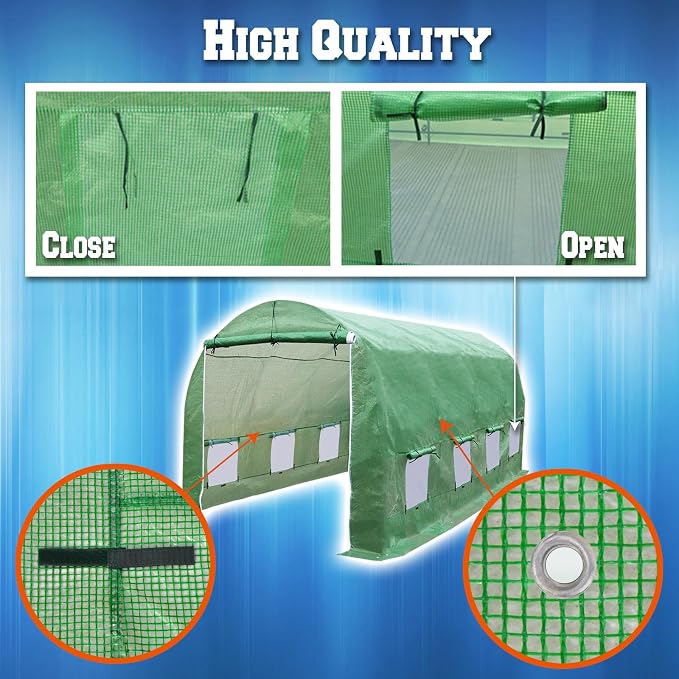 Greenhouse Replacement Covering for Outdoor Larger Hot Garden House, Support Arch Frame Climbing Plants/Flowers/Vegetables (16' X 7' X 7', Cover)