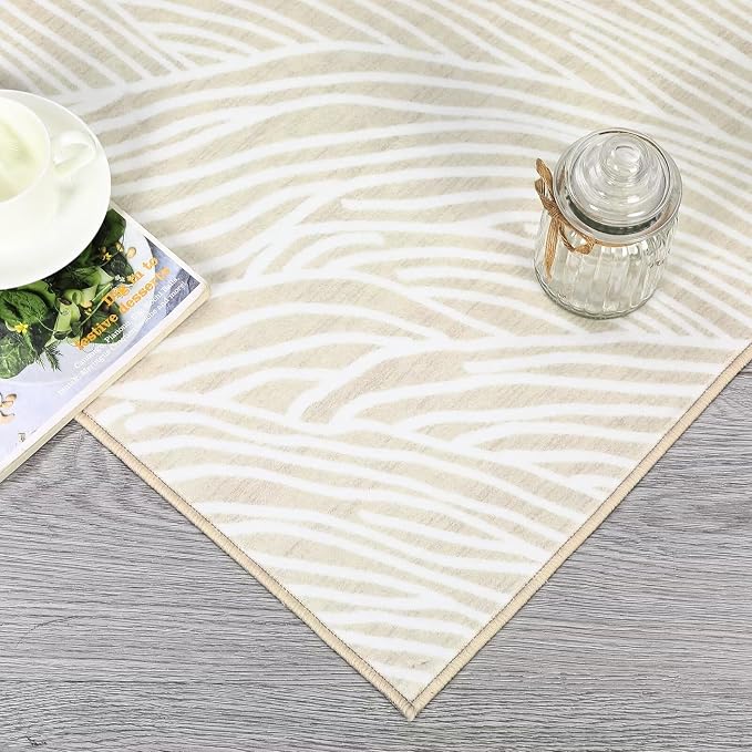 GAOMON Area Rug 9x12 Washable Modern Indoor Lines Printed Soft Faux Wool Floor Cover Abstract Aesthetic Foldable Thin Low Pile Non-Slip Accent for Living Room Bedroom Camel