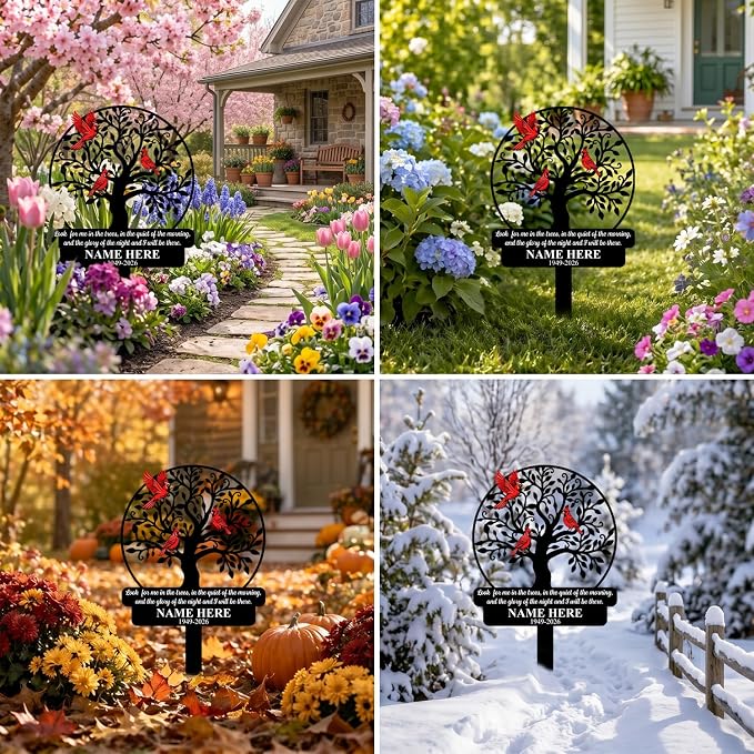 Personalized Cardinal Memorial Garden Plaque Sign Decor | custom cardinal memorial yard sign with stakes garden plaque sympathy gift for mom outdoor decor for loss of loved one