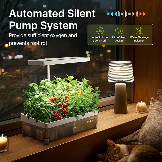 SUNCOZE Hydroponics Growing System 13 Pods, with Dimmable Light | 4L Visible Water Tank, Adjustable Height to 12.8 in, Digital Timer, Water Reminder, Indoor Herb Garden, Gardening Gifts
