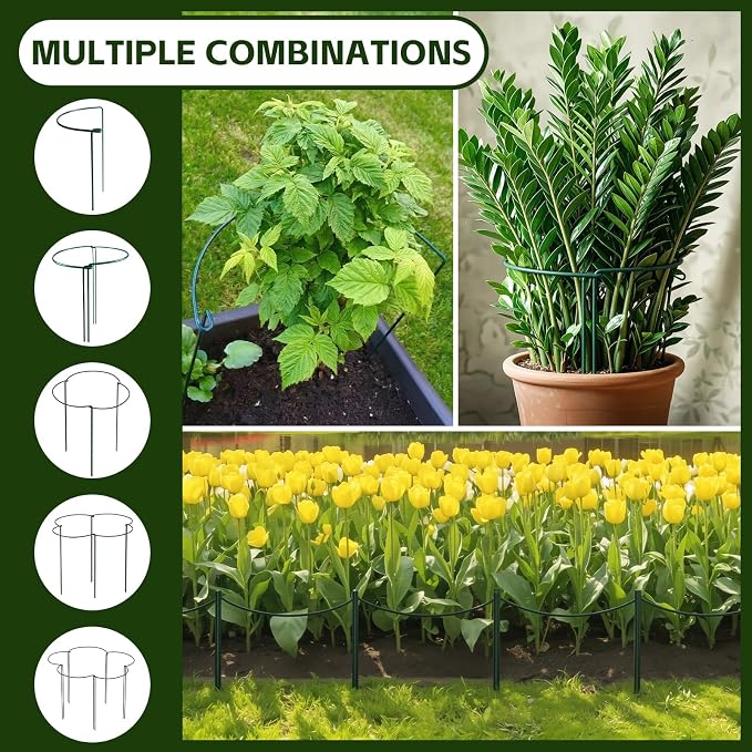 Thealyn 10 Pack Plant Support Stakes, 10" W x 16" H Metal Peony Cages and Supports, Rustproof Half Round Garden Plant Stakes for Indoor Outdoor Plants, Hydrangea, Rose, Tomato, Monstera
