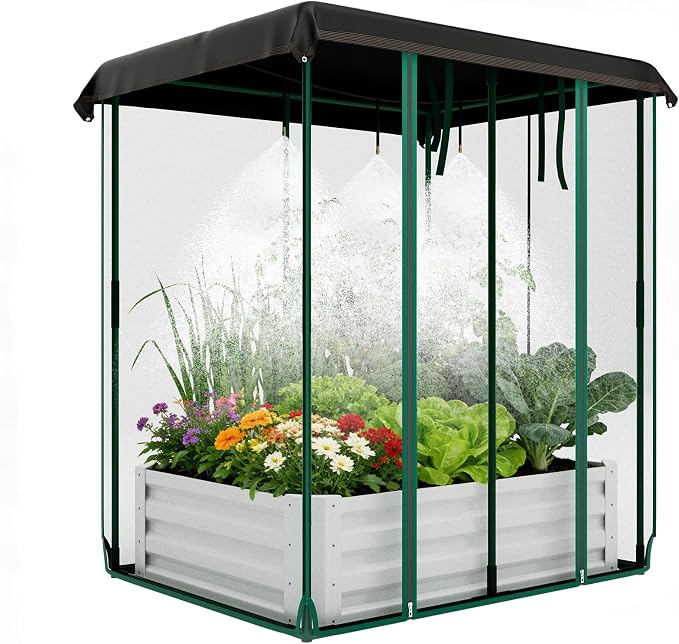 Garvee 72"x36"x12" Raised Garden Bed Kit with Shade Cloth & Irrigation, 3-in-1 Metal Planter Box with Insect Mesh & Drip System, Self-Watering Outdoor Galvanized Raised Bed for Vegetables Flowers