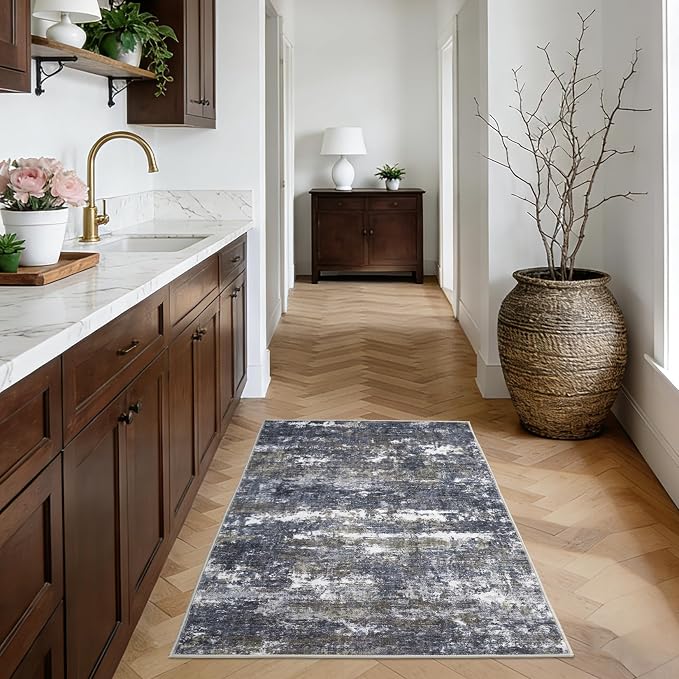 ROYHOME Abstract Rugs 2x3 Grey Brown | Non Shedding Rug Low Pile Stain Resistant for Bedroom Entryway