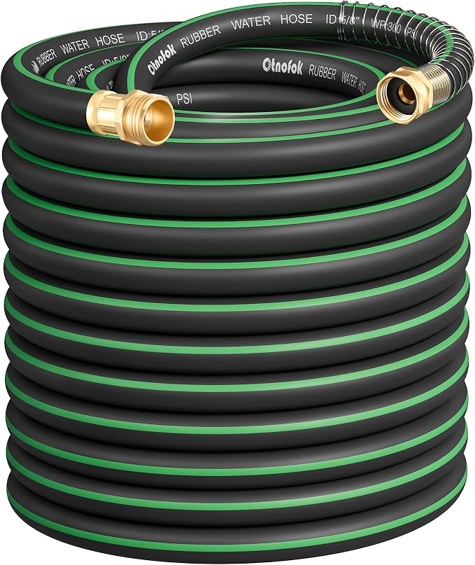 Heavy Duty Garden Hose 100 ft x 5/8", 5-Layer Hybrid Rubber Water Hose with 3/4" Swivel Brass Male to Female Fittings, 1000 PSI Burst, No-kink for Lawn, Backyard, Black & Green