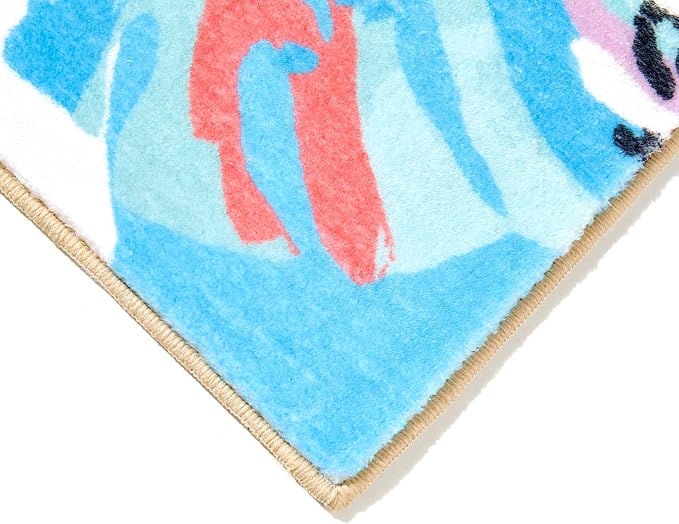 RoomTalks Tropical Leaves Washable Rug, Colorful Pink Blue Boho Cute Floral Aesthetic 4x6 Area Rugs for Bedroom Dorm Living Room Kitchen, Modern Abstract Art Palm Leaf Thin Indoor Entryway Carpet