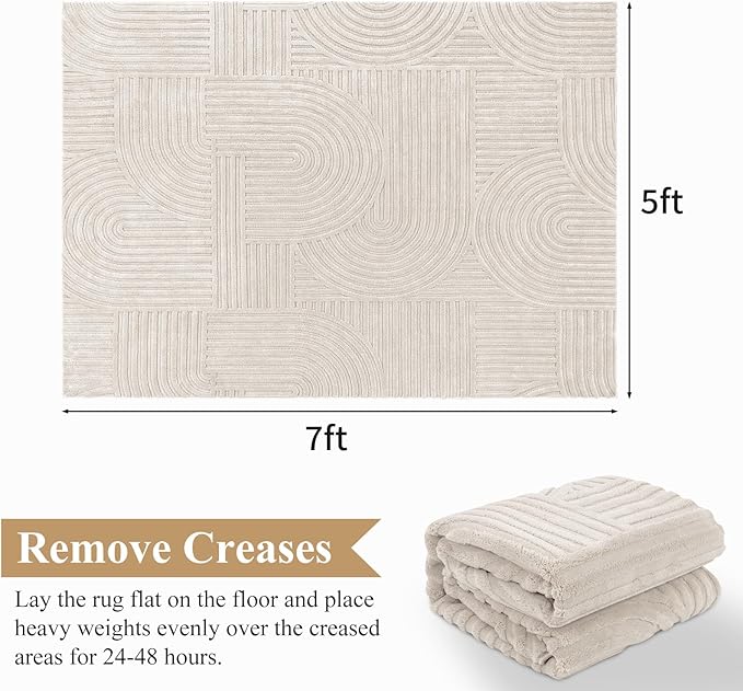 Pauwer 5x7 Area Rugs for Living Room, Modern Non Slip Washable Rug, Beige | Arch Pattern, Soft Fluffy, Neutral, Boho Accent, Solid Color Floor Carpet, For Kids Room Dining Room Nursery Entryway