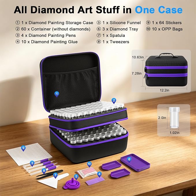 ZORETCO Diamond Art Storage - 240 Containers Diamond Art Kits for Adults | Diamond Painting Storage Case with Tools, Diamond Art Supplies Storage for Diamond Painting Accessories, Bead, Gem, Crafts