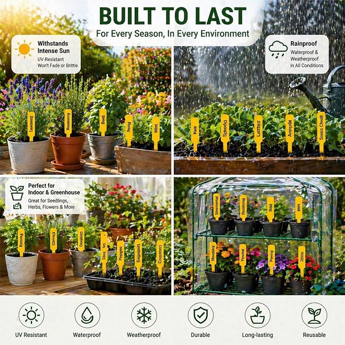 Novabright 500 Pcs Plant Labels 5 Inch Plastic Plant Name Tags for Seedlings Garden Label Markers Nursery Plastic Planting Seed Labels for Outdoor Garden Waterproof Label Pot Stakes(Yellow)