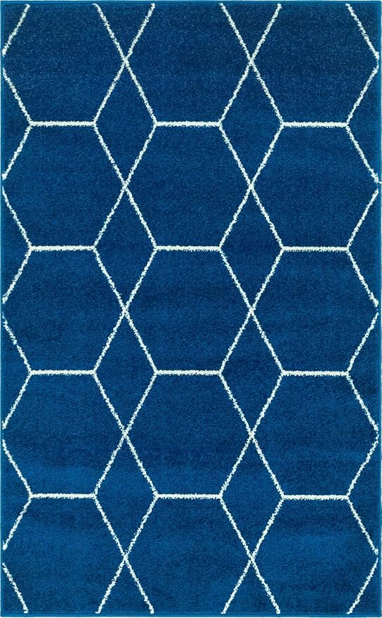 Unique Loom Trellis Frieze Collection Area Rug - Geometric (3' 3" x 5' 3", Navy Blue/ Ivory)