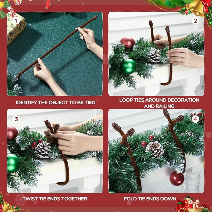 Zhengmy 24 Pcs 20'' 25'' 30'' Christmas Velvet Garland Ties Christmas Decorative Twist Ties for Banister Reusable and Flexible Wreath Twist for Xmas Home Decorations Holiday Craft Wrapping (Brown)