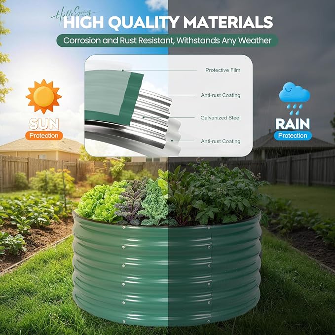 Galvanized Raised Garden Bed Outdoor, Round Metal Planter Boxes 2 Pcs, 3x3x1.4ft Steel Raised Bed Kit for Planting Vegetables, Fruits, Flowers(LotusGreen)