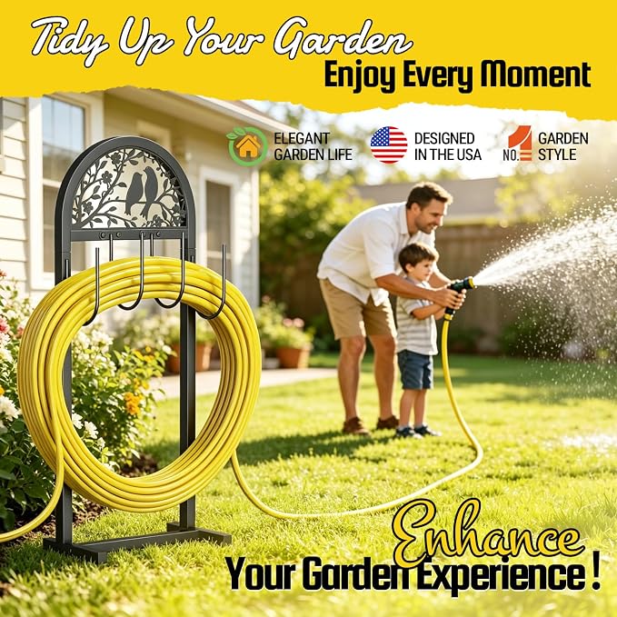 YQSLYSF 2 Pack Water Hose Stand Freestanding, Heavy Duty Garden Hose Holder Storage Rack for Outside