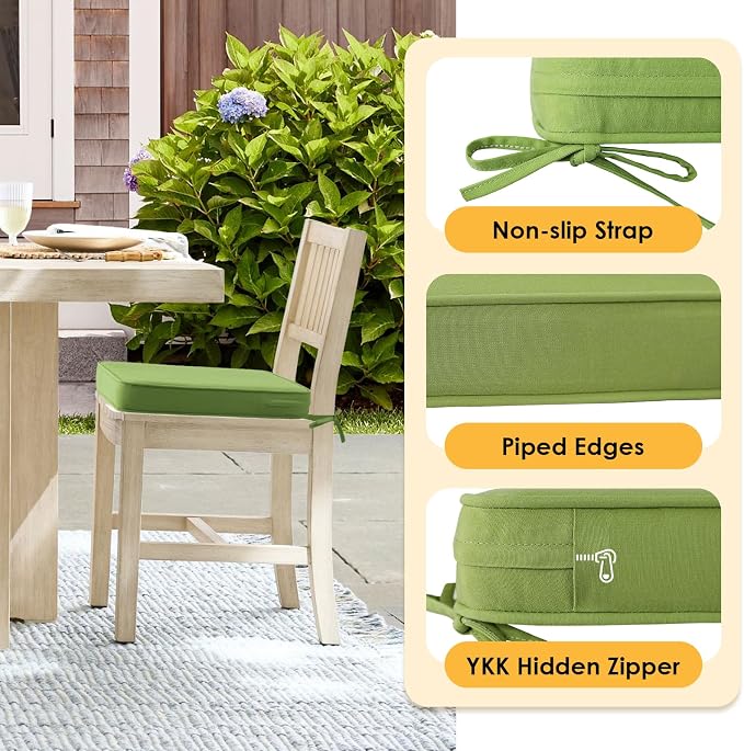 Outdoor Sunbrella Square Corner Seat Cushion, 18.5"x16"x3", Set of 4, Non Slip Seat Cushion Pads with Removable Cover for Patio Furniture, Garden Yard Lawn, Canvas Ginkgo
