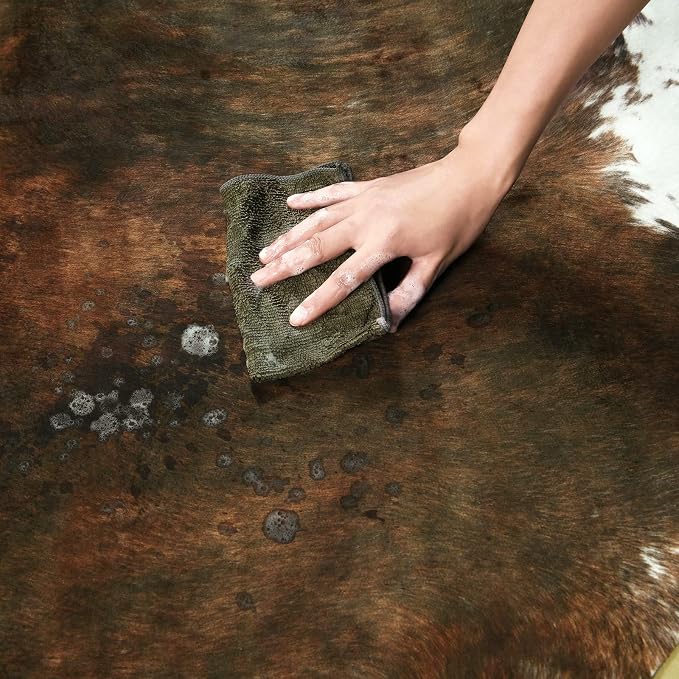 AROGAN 8x10 Faux Cowhide Rug, Cow Print Large Animal Hide Rug Saddle Brown | Premium Cow Hide Carpet, Western Rug for Bedroom Living Room Decor, Durable Faux Cow Skin Cowhide Area Rug
