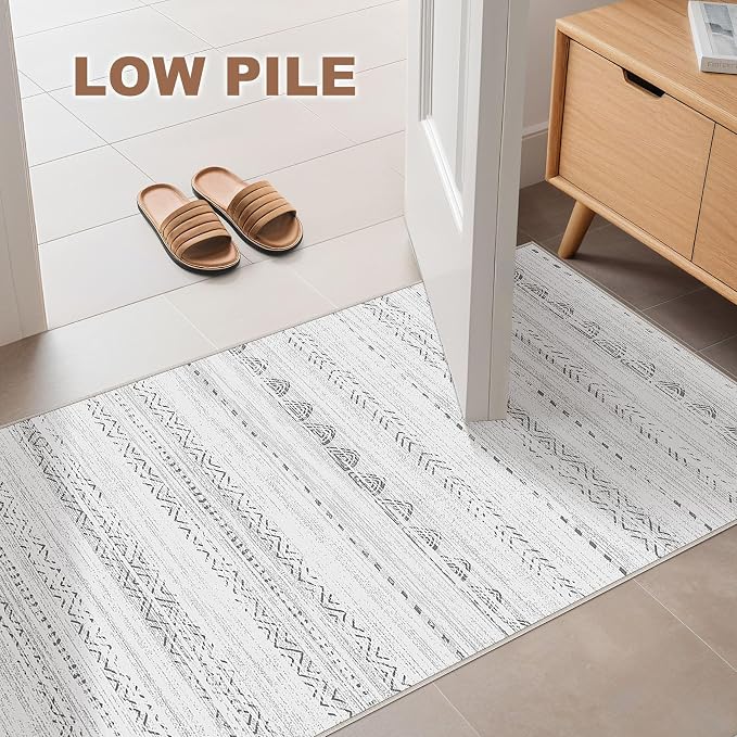 Nakagishi Boho 2x4 Washable Area Rug Non Slip Carpet for Entryway Gray | Pet & Kid Friendly, Machine Washable, Low Pile Carpet for Kitchen Hallway Daily Home Decor,Farmhouse Neutral Moroccan