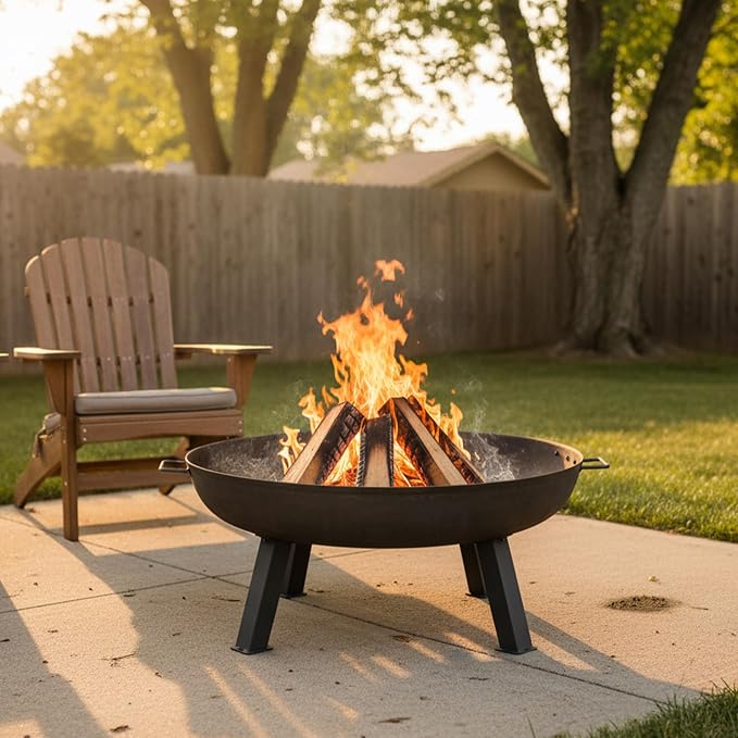 Sunnydaze Cast Iron Heavy Duty Fire Pit for Outside - Wood Burning Outdoor Fire Pit Bowl with Handles for Patio, Backyard, Camping - 34" - Gray
