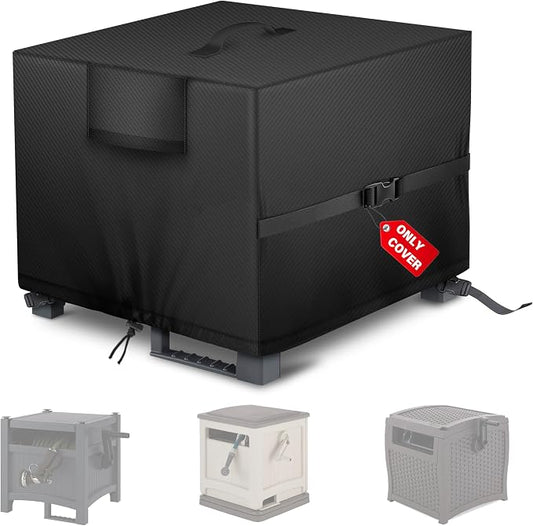 Garden Hose Storage Box Cover – Weather-Resistant Protective Cover for Outdoor Hose & Storage Box, Protects Against Sunlight, Rain, Snow, Sandstorms – Black