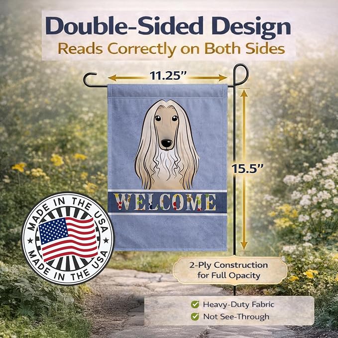 Caroline's Treasures BB1430GF Afghan Hound Welcome Garden Flag, Blue Mailbox Flag Decorative Yard Flag Banner Outside Patio Artwork Yard Flower Beds, Garden Size, Multicolor