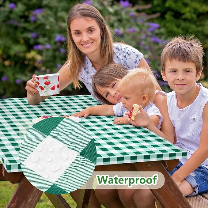 Picnic Table Cover with Bench Covers and Bag, Camping Table Camping Essentials Cover with Elastic Edges, 72x30 Inches 3 Pcs Set (Green)