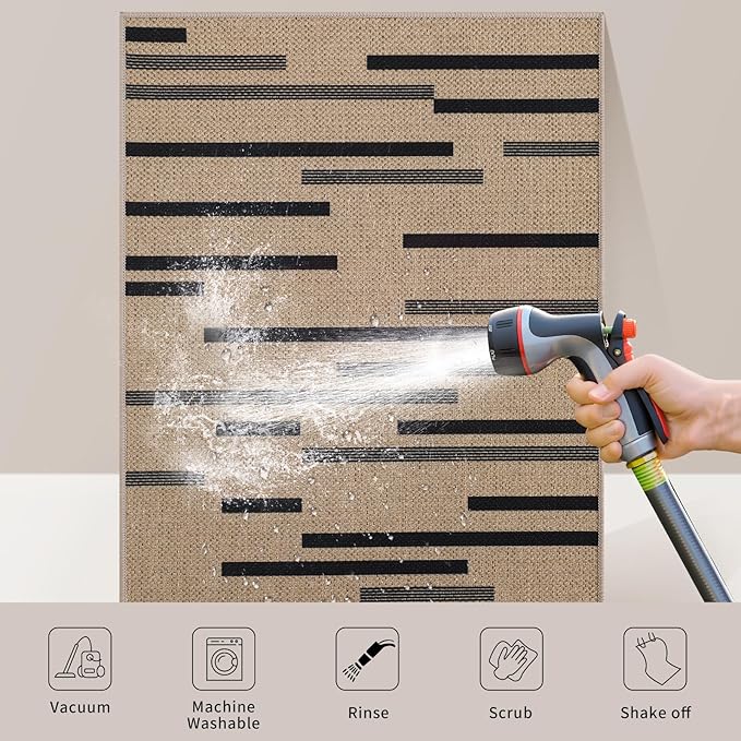 Tangsoo Modern Easy Jute 2x4 Rug for Entryway,Washable Thin Outdoor Door Mat,Non-Slip Indoor Floor Carpet Farmhouse Irregular Stripe Small Throw Mat for Kitchen Hallway Bedroom Front Porch Entrance