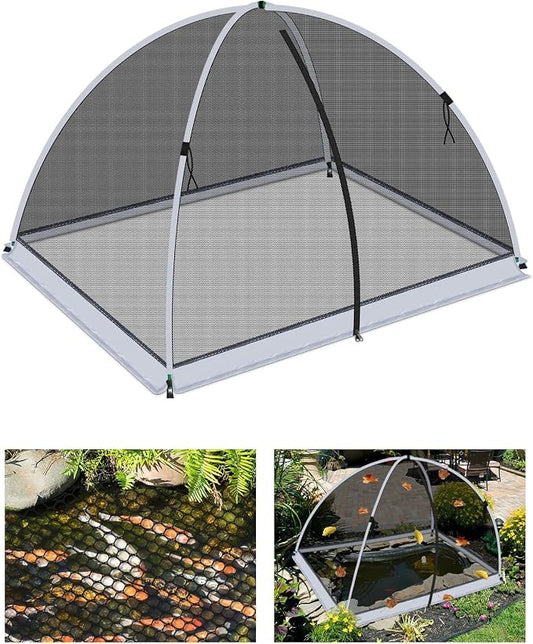 8 * 10ft Pond Cover Dome,Garden Pond Net Pond Mesh Tent with Ropes, Stakes and Fiberglass Poles, Pond and Garden Cover Protective Tent Dome Netting for Pond Pool and Garden