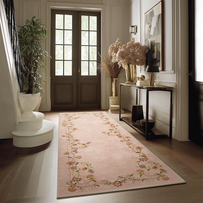 2x6 Washable Kitchen Runner Rugs: Entryway Rug Non Slip Backing Stain Resistant Low Pile Soft Indoor Floor Carpet Runners for Hallways Kitchen Bedroom Laundry Room Farmhouse Indoor