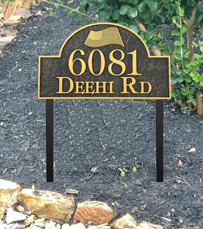 Address Sign Large LAWN MOUNTED - 12'' x 6.4'' Personalized Address Plaque,House Number Sign Plate for Yard,Lawn,Ground,Garden,Drive Way,House Address Numbers for Outside with 2 Metal Stakes
