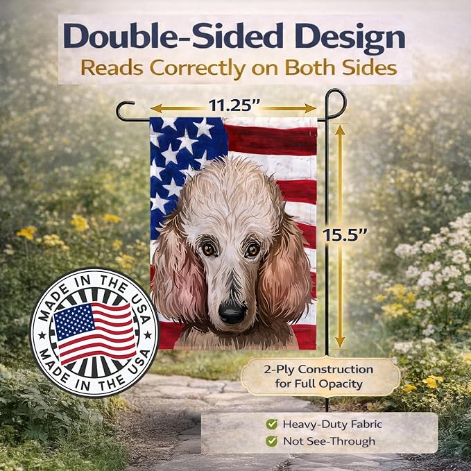 Caroline's Treasures CK6657GF Poodle Dog American Flag Garden Flag Mailbox Flag Decorative Yard Flag Banner Outside Patio Artwork Yard Flower Beds, Garden Size, Multicolor
