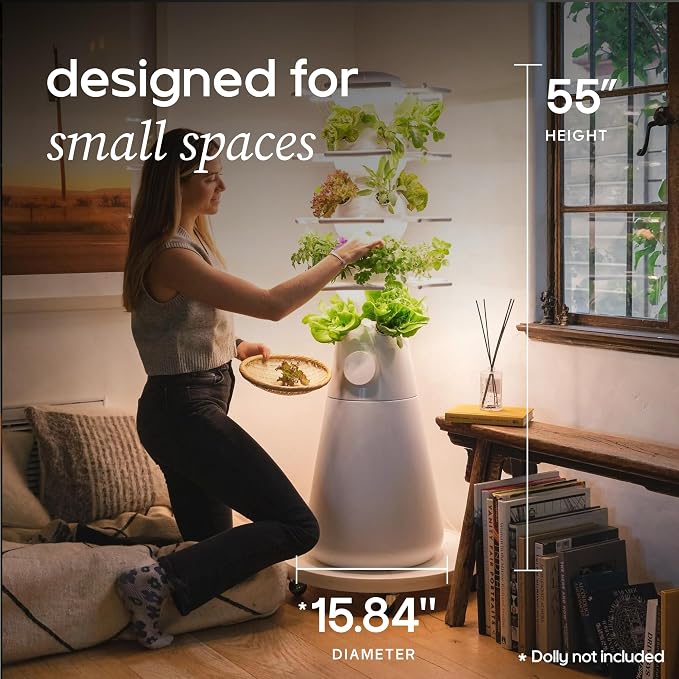 Lettuce Grow Farmstand Nook 4ft.7" Vertical Hydroponic Garden Tower | Self-Watering, LED Grow Lights, 20 Live Seedlings, Smart Timer, Indoor Vertical Growing