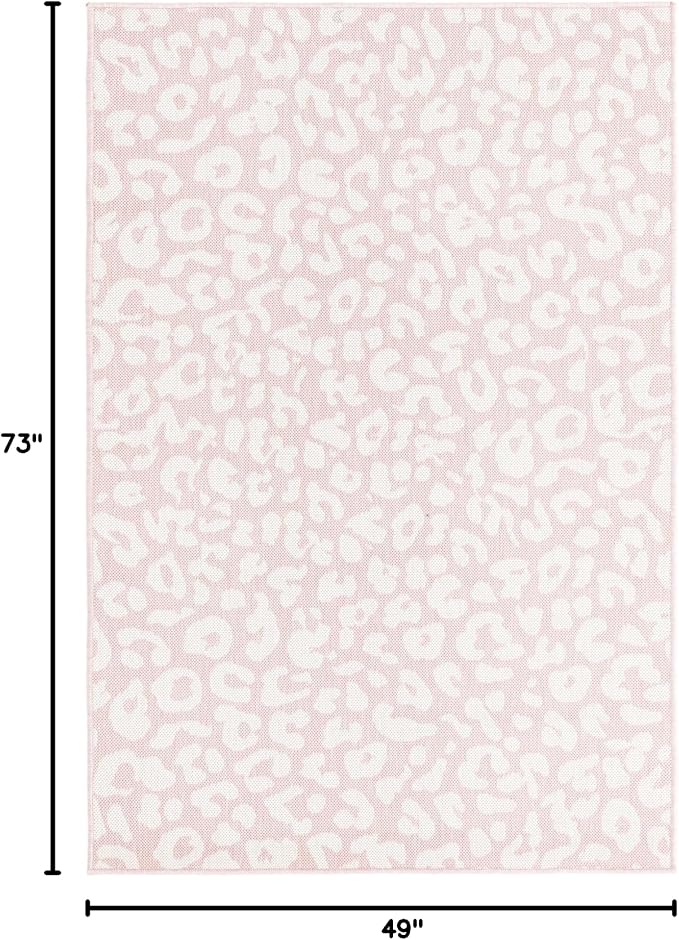 Unique Loom Outdoor Safari Collection Area Rug - Leopard (4' 1" x 6' 1" Rectangle, Pink Ivory/ Ivory)