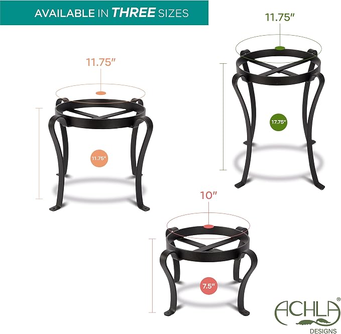 Achla Designs Patio Flower Pot Plant Stand, 8-in H Black