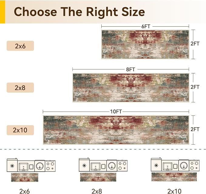 RELEANY Washable Runner 2'x10' Abstract Area Rug for Hallway Rustic Brown | Carpet for Kitchen, Entryway, Bathroom, Living Room, Bedroom, Printed Pattern, Non‑Slip, Soft, Stain‑Resistant, Easy to Clean