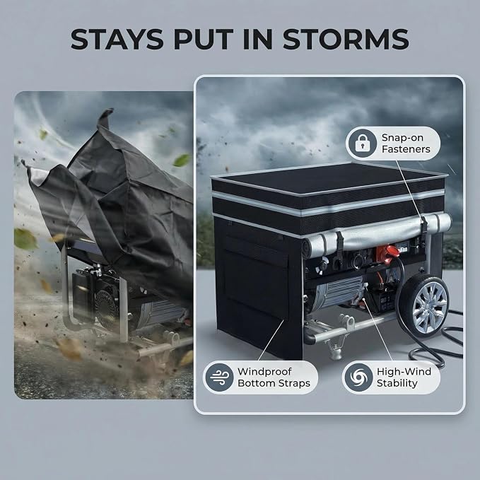 [New Upgraded]Generator Covers While Running, 28"L x 20"W x 20"H Heavy Duty Waterproof Generator Covers for Outside, Compatible with 3000W-5000W Generator, Black