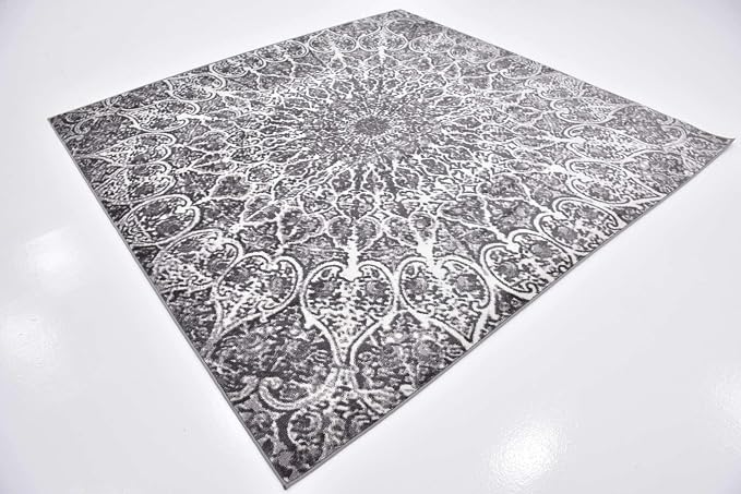 Unique Loom Sofia Collection Area Rug - Grace (8' Square, Dark Gray/ Gray)