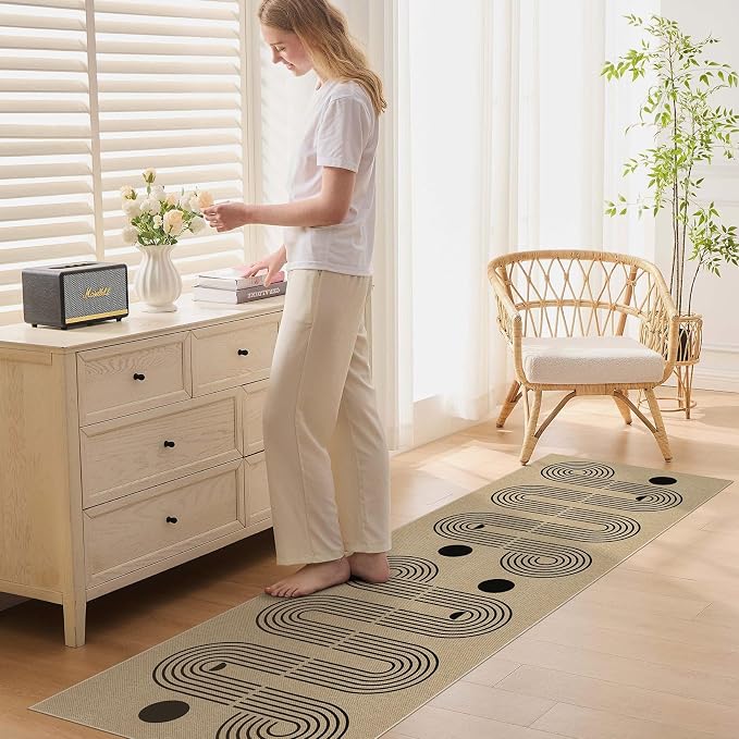 UERMEI 2x6 Outdoor Jute Runner Rug Neutral Washable Geometric Brown | Patio Non Slip Indoor Runners Carpet for Hallway Kitchen Bedroom Porch Laundry Bathroom