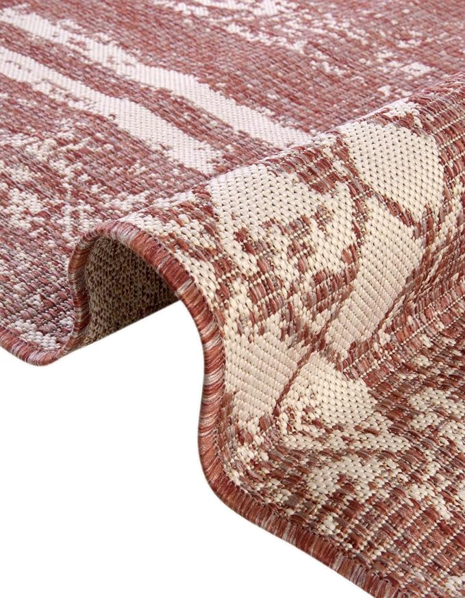 Unique Loom Outdoor Bohemian Collection Area Rug - Anthro (3' 3" Round, Rust Red/ Ivory)