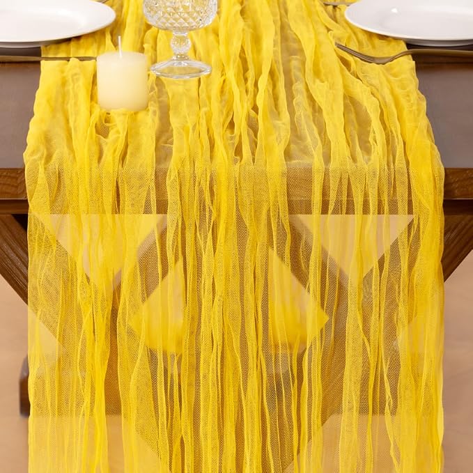 Socomi Yellow Cheesecloth Table Runner Tulle Gauze Cheese clothBoho Rustic 120 inch 10FT Runner for Wedding Party Baby Shower Birthday Holiday Decorations 1pc