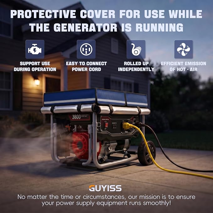 Generator Covers While Running. 360° All-round Double-layer Protection. 38"L×28"W×27"H. The Top can be Opened for Adding Fuel. Blue.