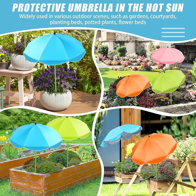 Axcoix 8 Pack Upgraded Plant Umbrellas for Outdoor Plants, 26" Larger Garden Plant Umbrella Shade with Adjustable Angle, 43.4" Higher Sun Shade for Plants, Potted Plant, Garden Beds
