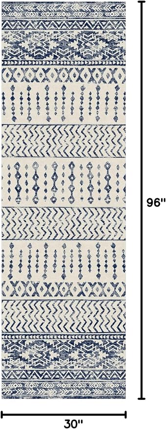 Art&Tuft 2'6"x8 Runner Rug Non Slip, Washable Rug Runners for Hallways,Blue | Low Pile, Moroccan Soft & Lighweight, Folable, Stain Resistant 2.5x8ft Carpet Runner for Entryway,Kitchen,Living Room,Bedroom
