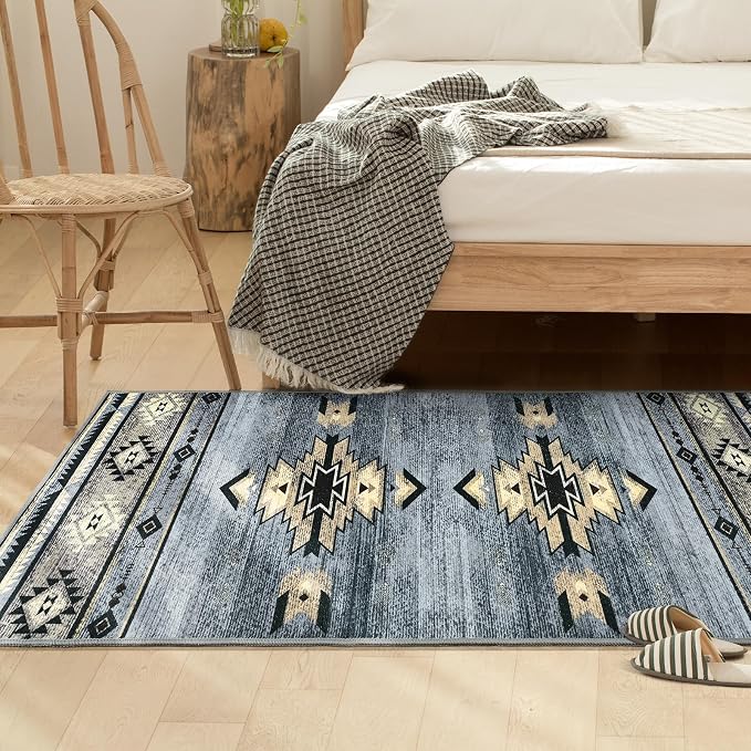 BENRON Western Hallway Runner Rug 2x4, Long Runners for Kitchen, Grey | Southwest aztec Rug, Accent and Tribal Throw Rugs for Bedroom, Washable