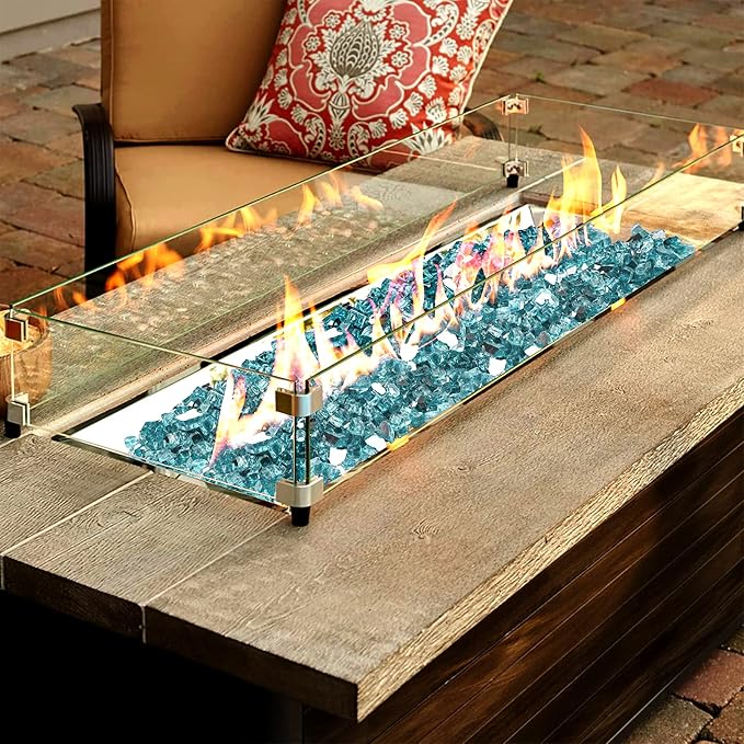 Onlyfire 10 lbs Fire Glass Rocks 1/4 Inch, Reflective Tempered Glass for Propane Fire Pit & Gas Fireplace, High Luster Firepit Glass Stones for Fire Table, Aqua Blue (Multicolor Options Available)
