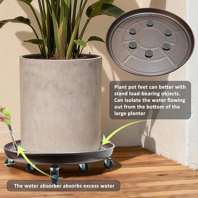 1 Pack 23 Inch Metal Plant Caddy With Lockable Wheels,Plant Stand Dolly for Heavy Planter,Wheeled Planter Saucer Tray,Rolling plant stand,Heavy-Duty Plant Caddy for Indoor and Outdoor(Copper)