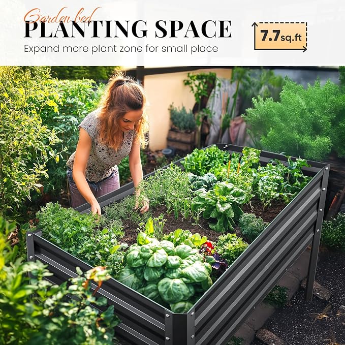 KING BIRD Large Raised Garden Bed with Legs Galvanized Elevated Planter Box 48×24×32 in for Backyard, Patio, Balcony, 400lb Capacity, Dark Grey