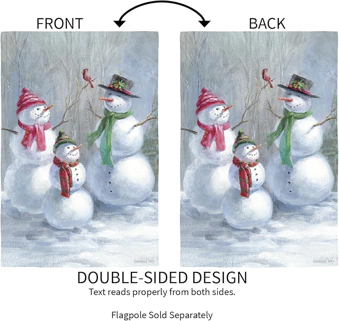 Evergreen Flag Snowman Family Lustre Garden Flag 12x18 Inches Double Sided | Christmas Garden Flag for Outside | Weather and Fade Resistant | Outdoor Flag For Yards and Gardens