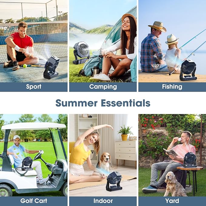Ausic Portable Misting Fans for Outside Patios, [Max 95H Runtime] Outdoor Cooling Camping Fan, 8 Inch Battery Operated Rechargeable Fans, 250ml Water Spray Fan for Beach/Travel, Light & Hook