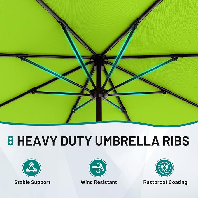 AreShark 12 FT Patio Umbrella for Outdoor, Outdoor Table Umbrella with Push Button Tilt and Crank, Outdoor Patio Umbrellas with 8 Sturdy Ribs, Patio Umbrellas for Market, Garden, Pool (Apple Green)