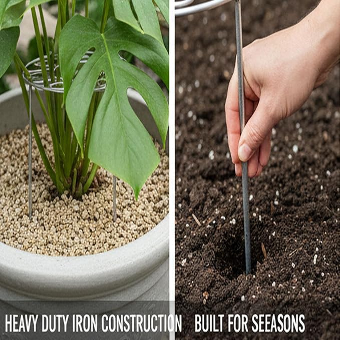Plant Support Ring for Most Plants – Heavy Duty Metal Cage for Flowers, Vegetables, Tomatoes, Peonies, Roses – Garden Stake for Indoor/Outdoor Pots – No Tools Needed (S)