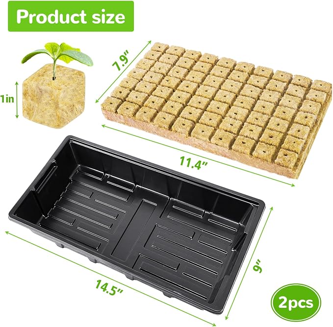 1" Rockwool Cubes for Hydroponics - 2 Sheets Garden Stonewool Grow Cubes Ideal for Clone Plant, Starting Seed, Cuttings Propagation, Total 140 Rapid Rooter Plugs and 2 Seedling Starter Trays